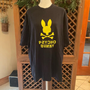 Psycho Bunny Lloyds Unisex Black Graphic Yellow Logo Tee Size 7